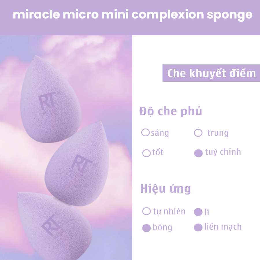 Bông Giọt Nước Che Khuyết Điểm Mini Pro RT Real Techniques Miracle Complexion Sponge Tím Size S RTMU08